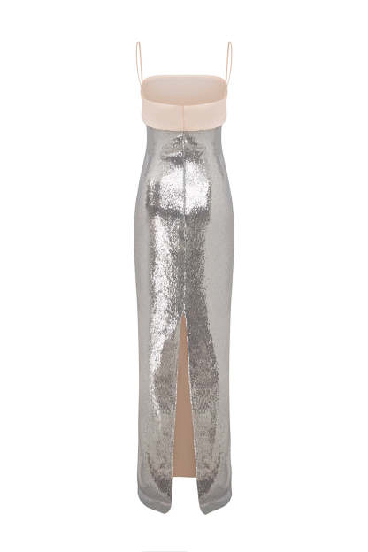Sequin Embroidered Sleeveless Slit Maxi Dress