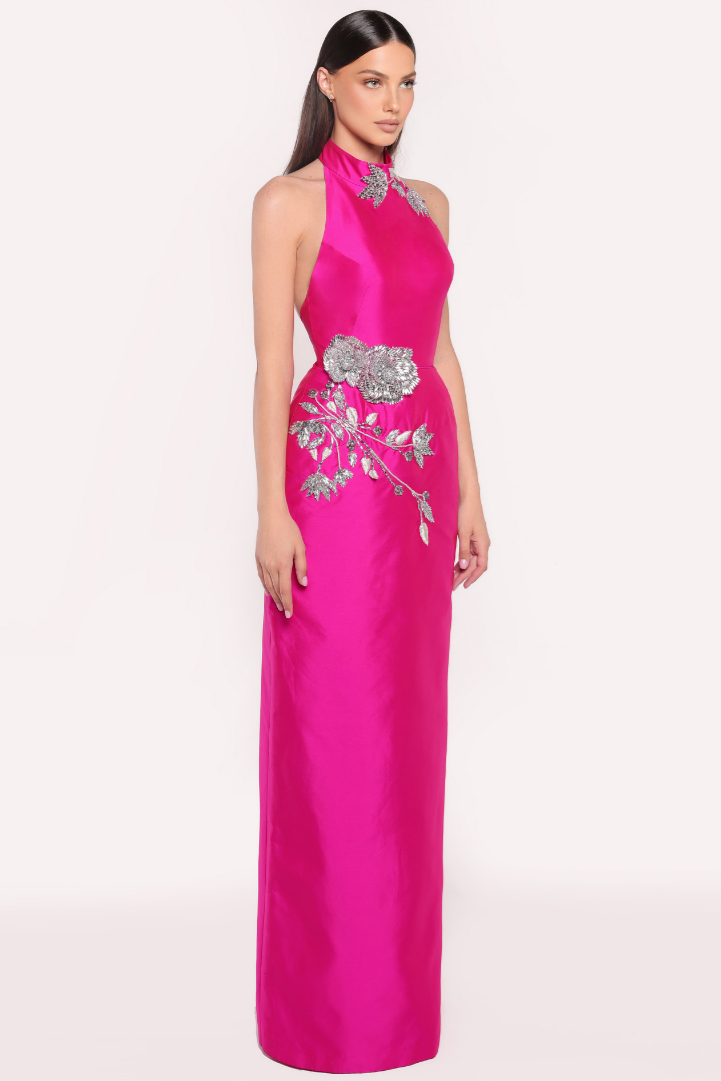 Sequin Embroidered Satin Sleeveless Maxi Dress