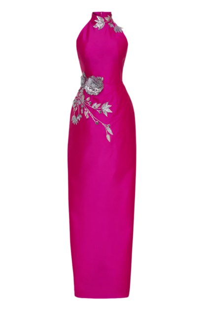 Sequin Embroidered Satin Sleeveless Maxi Dress