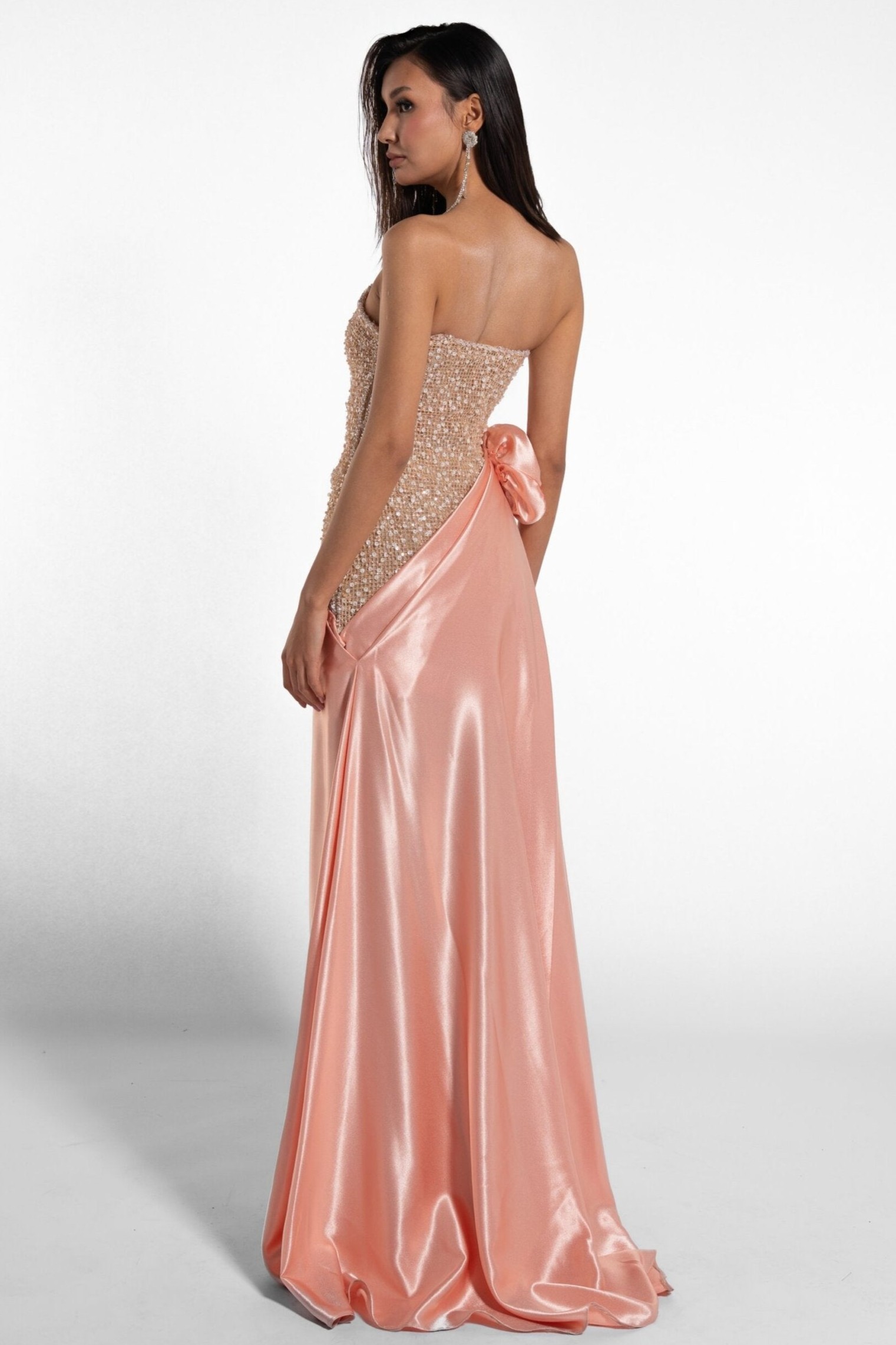 Sequin Splicing Satin 3D Flower Maxi Dress