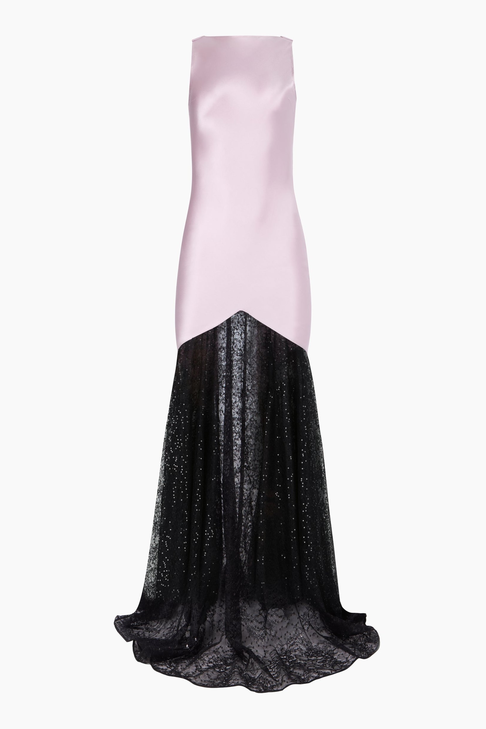 Satin Splicing Lace Backless Maxi Dress