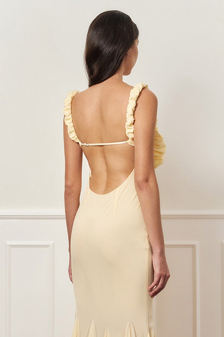 Solid Square Collar Cut-Out Maxi Dress