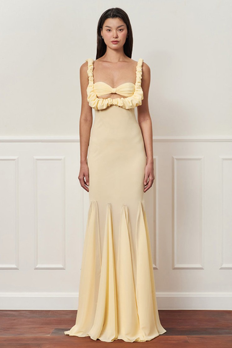 Solid Square Collar Cut-Out Maxi Dress