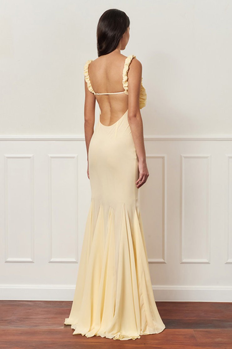 Solid Square Collar Cut-Out Maxi Dress