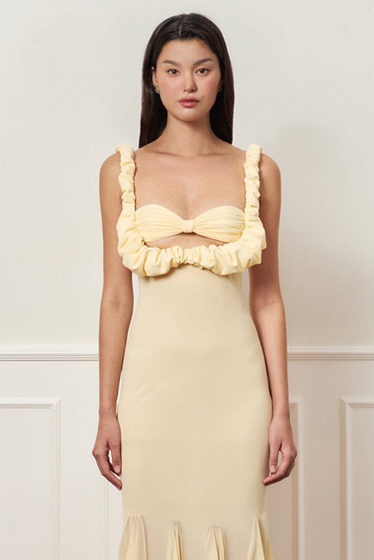 Solid Square Collar Cut-Out Maxi Dress