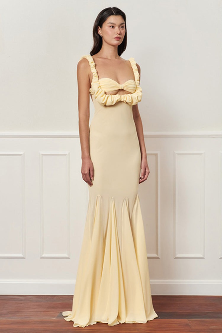 Solid Square Collar Cut-Out Maxi Dress