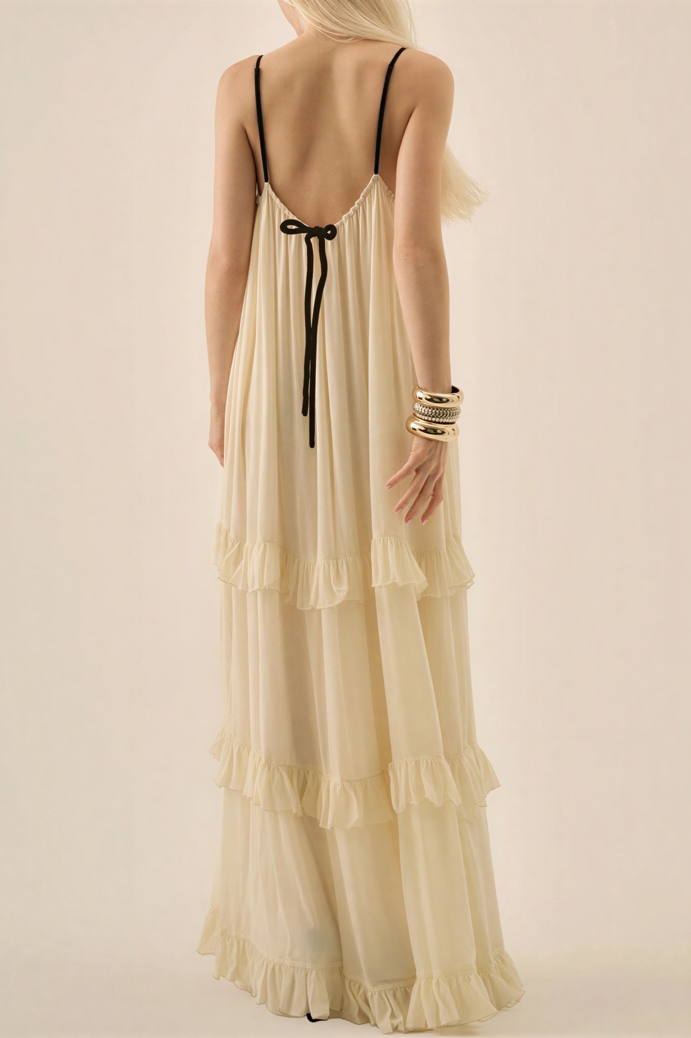 Chiffon 3D Flower Ruffle Maxi Dress
