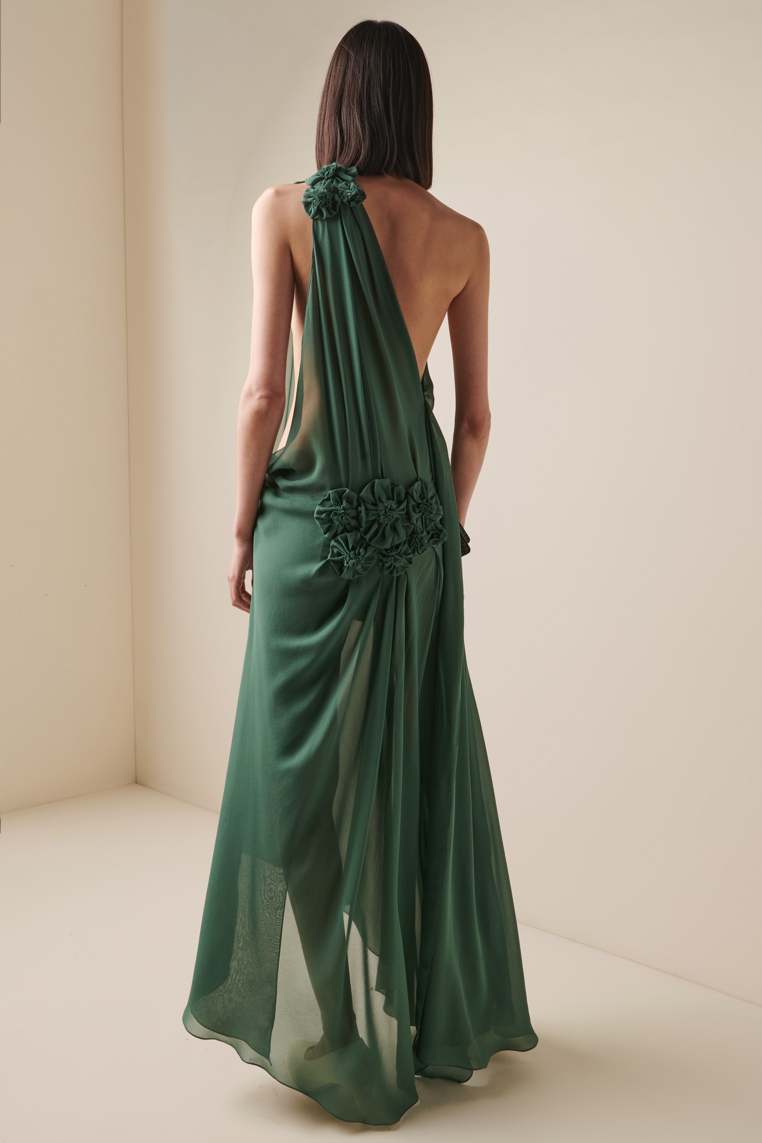 Chiffon 3D Flower One Shoulder Maxi Dress