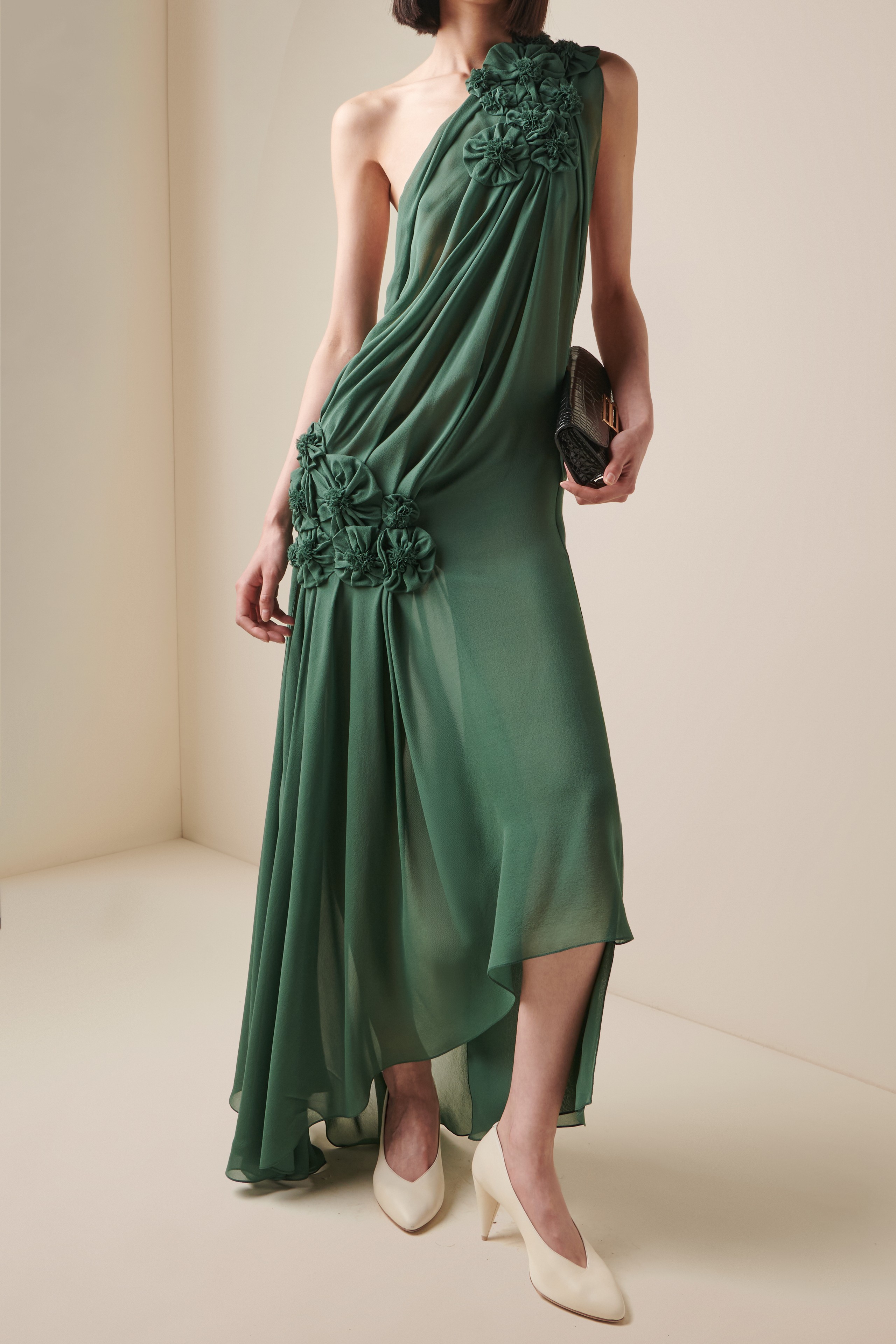 Chiffon 3D Flower One Shoulder Maxi Dress