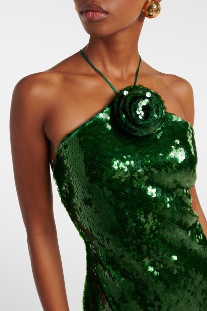 Sequin 3D Flower Tie-Up Maxi Dress