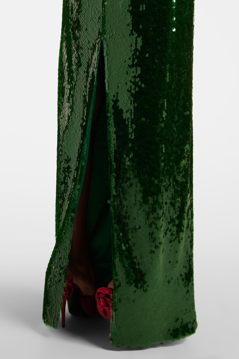 Sequin 3D Flower Tie-Up Maxi Dress