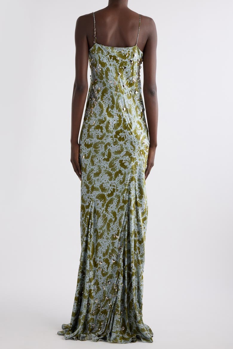 Abstract Print Rivet Slip Maxi Dress