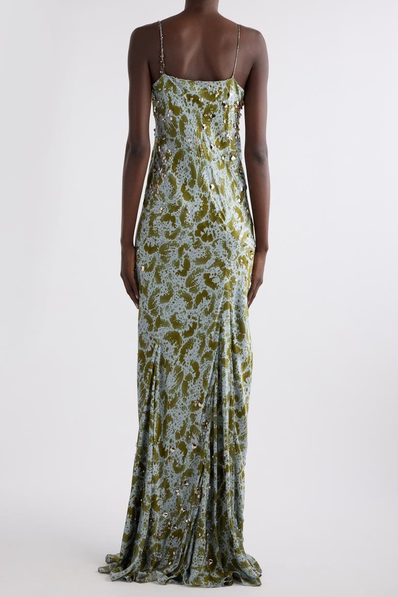 Abstract Print Rivet Slip Maxi Dress