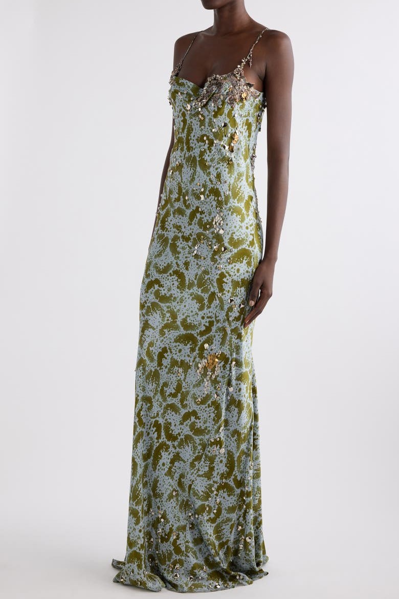 Abstract Print Rivet Slip Maxi Dress