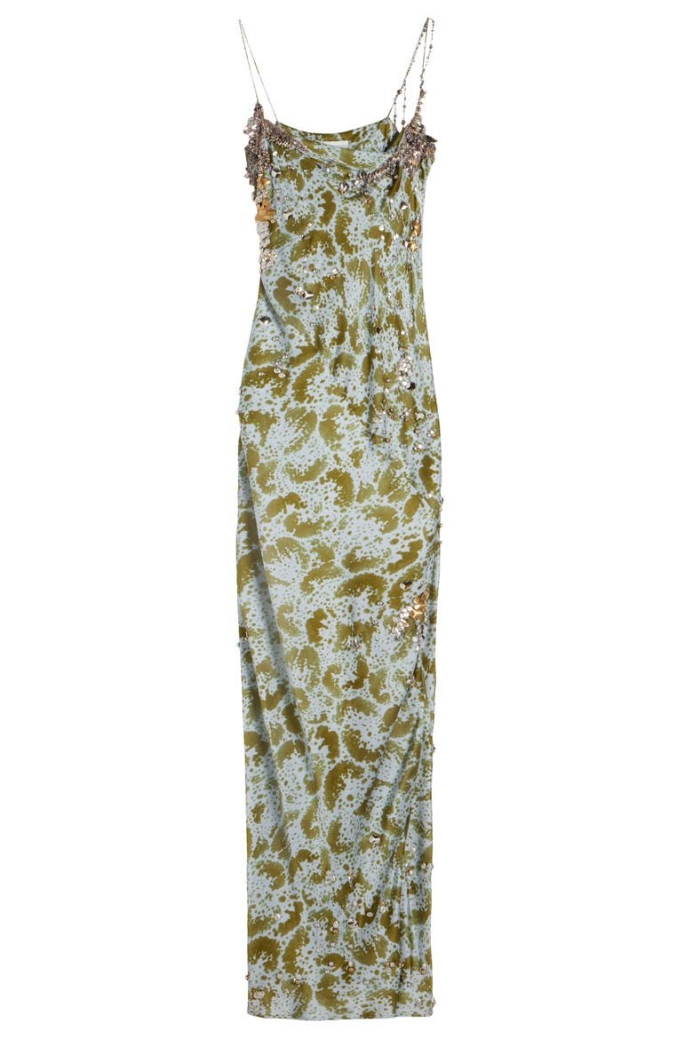 Abstract Print Rivet Slip Maxi Dress