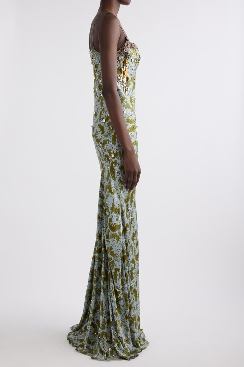 Abstract Print Rivet Slip Maxi Dress