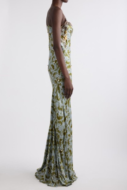 Abstract Print Rivet Slip Maxi Dress