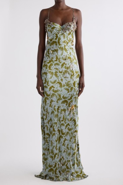 Abstract Print Rivet Slip Maxi Dress