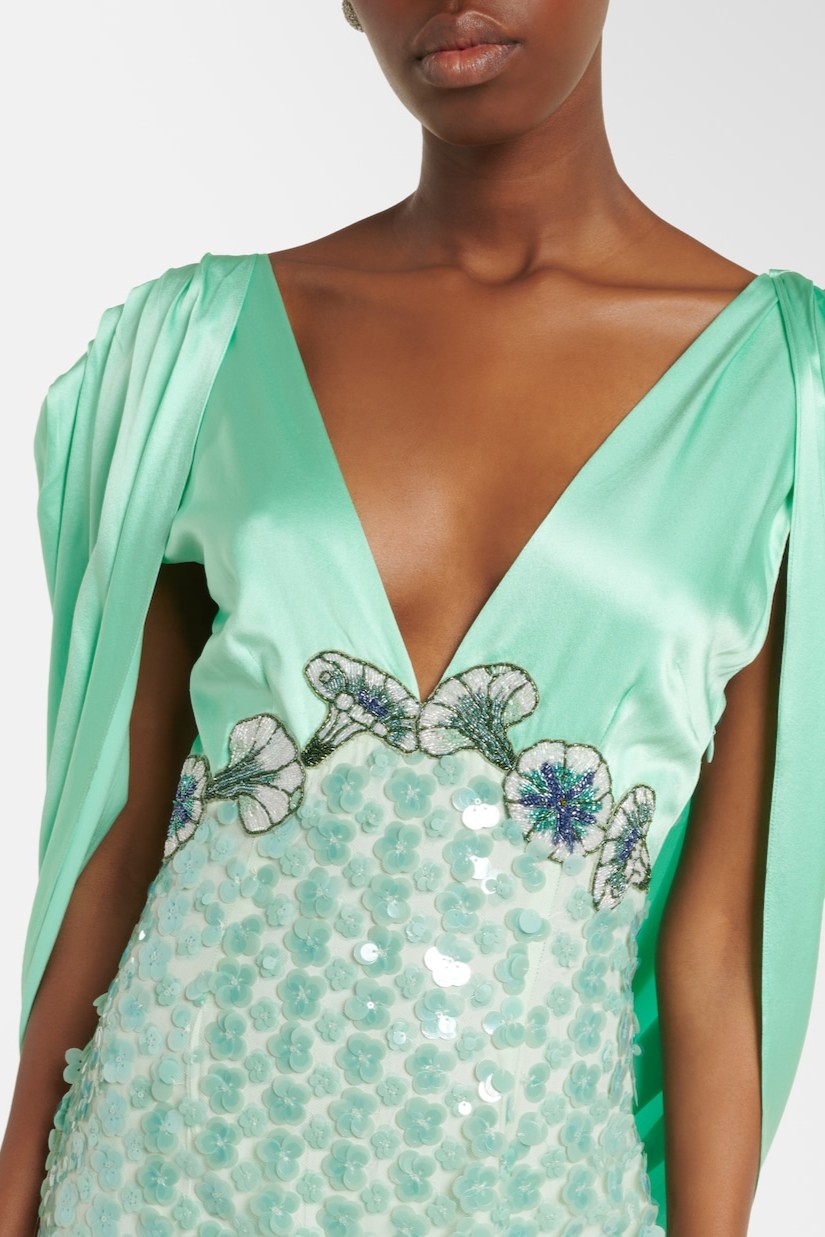 Sequin Splicing Satin Backless Maxi Dress