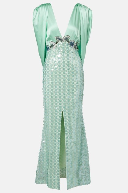 Sequin Splicing Satin Backless Maxi Dress