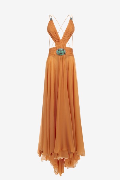 Chiffon Cut-Out Gathering Maxi Dress