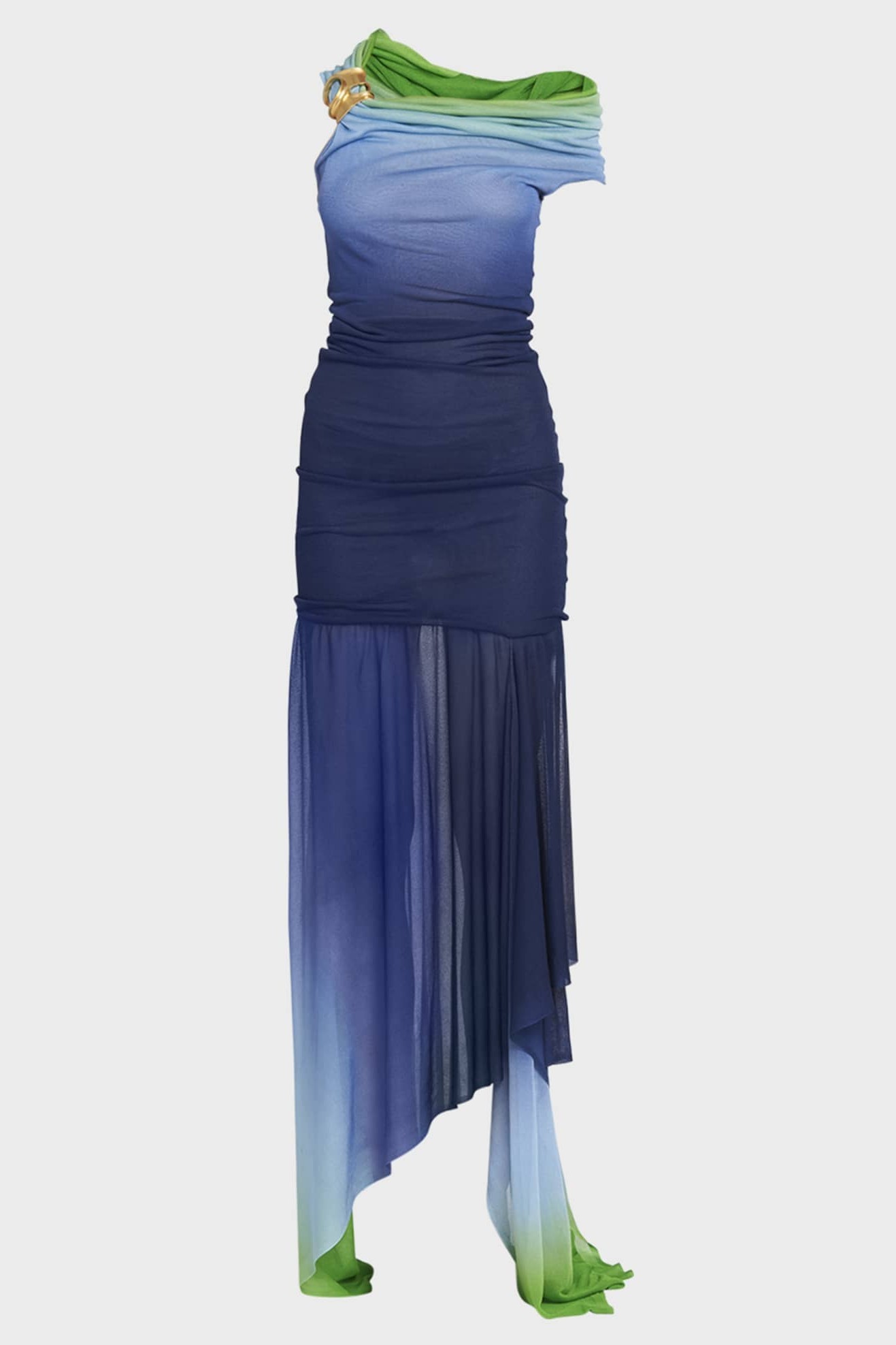 Gradient Color Mesh See-Through Maxi Dress