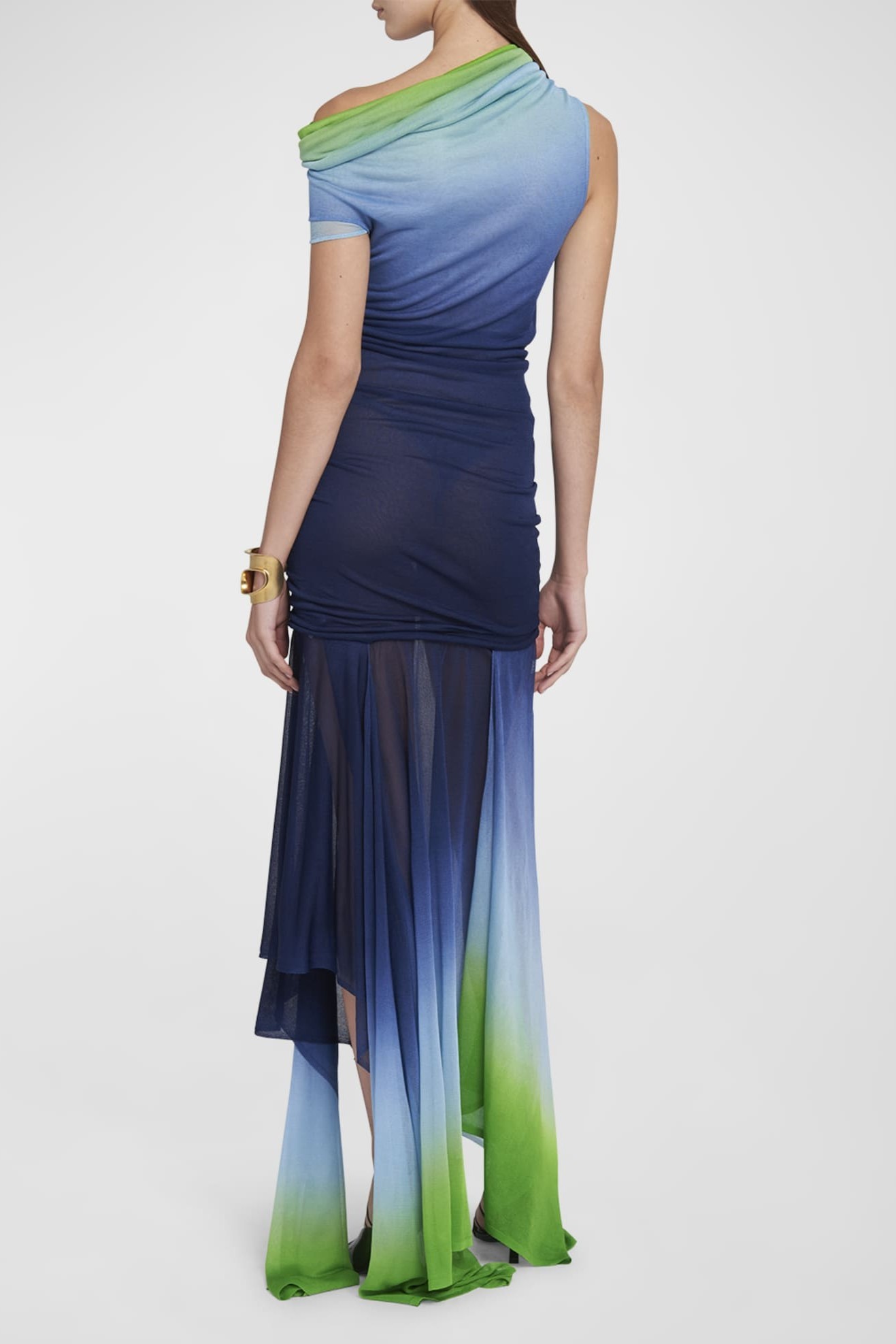 Gradient Color Mesh See-Through Maxi Dress