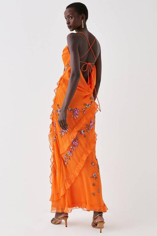Chiffon Sequin Embroidered Ruffle Maxi Dress