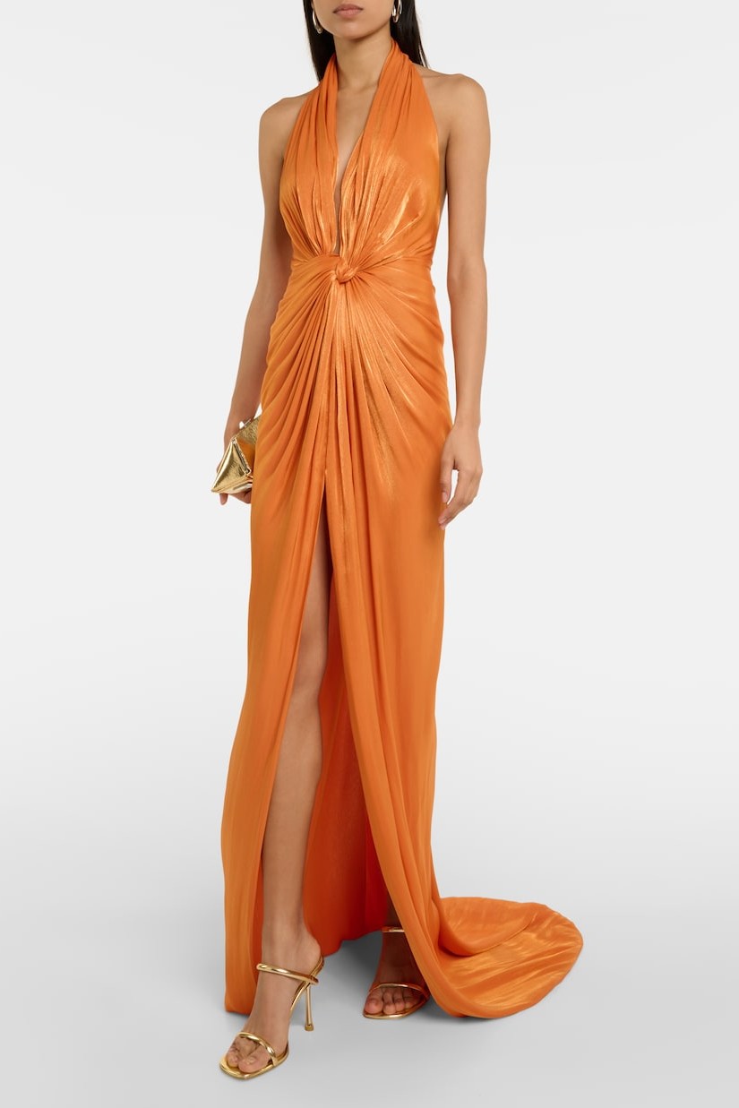 Satin Halter Neck Knotted Maxi Dress