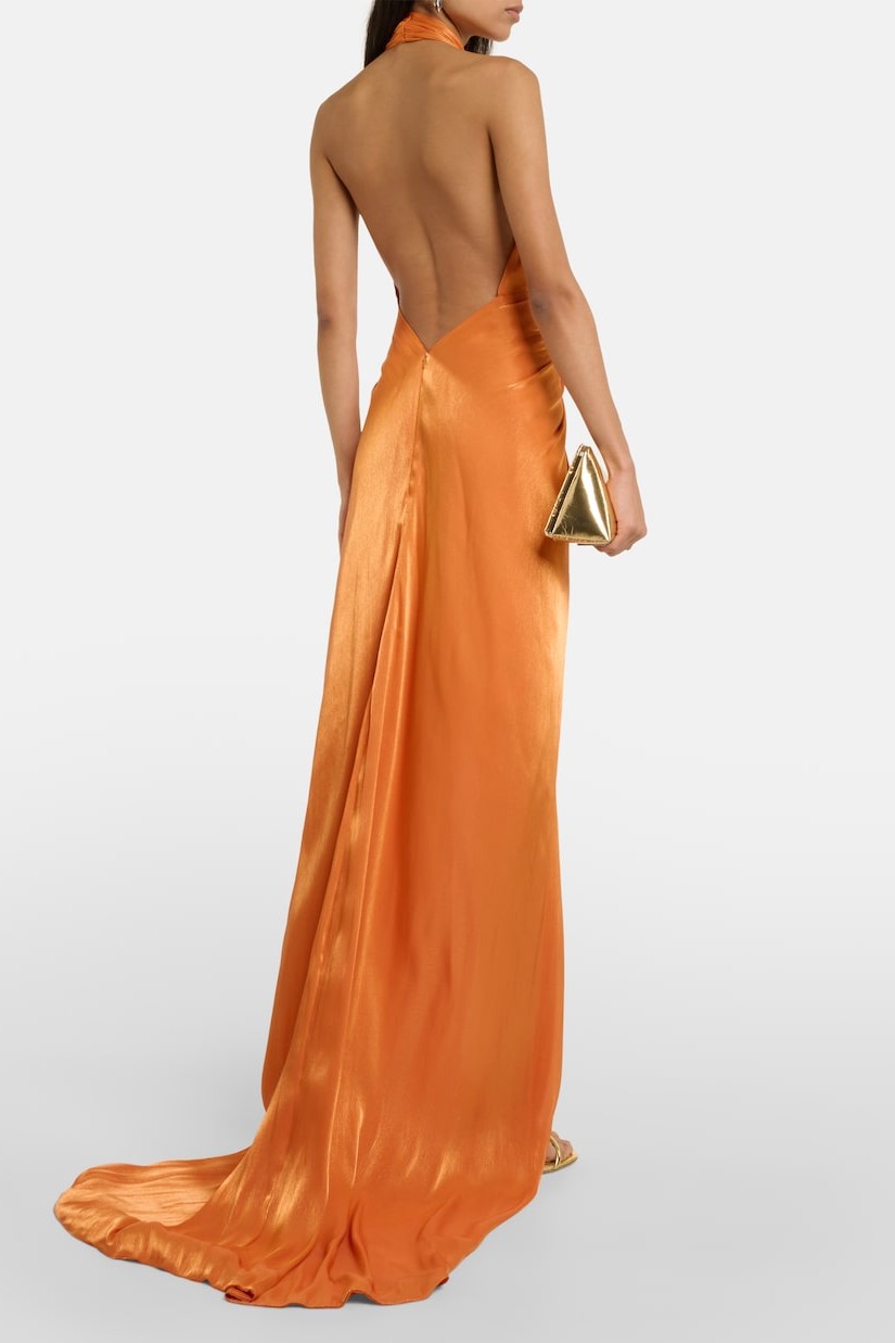 Satin Halter Neck Knotted Maxi Dress