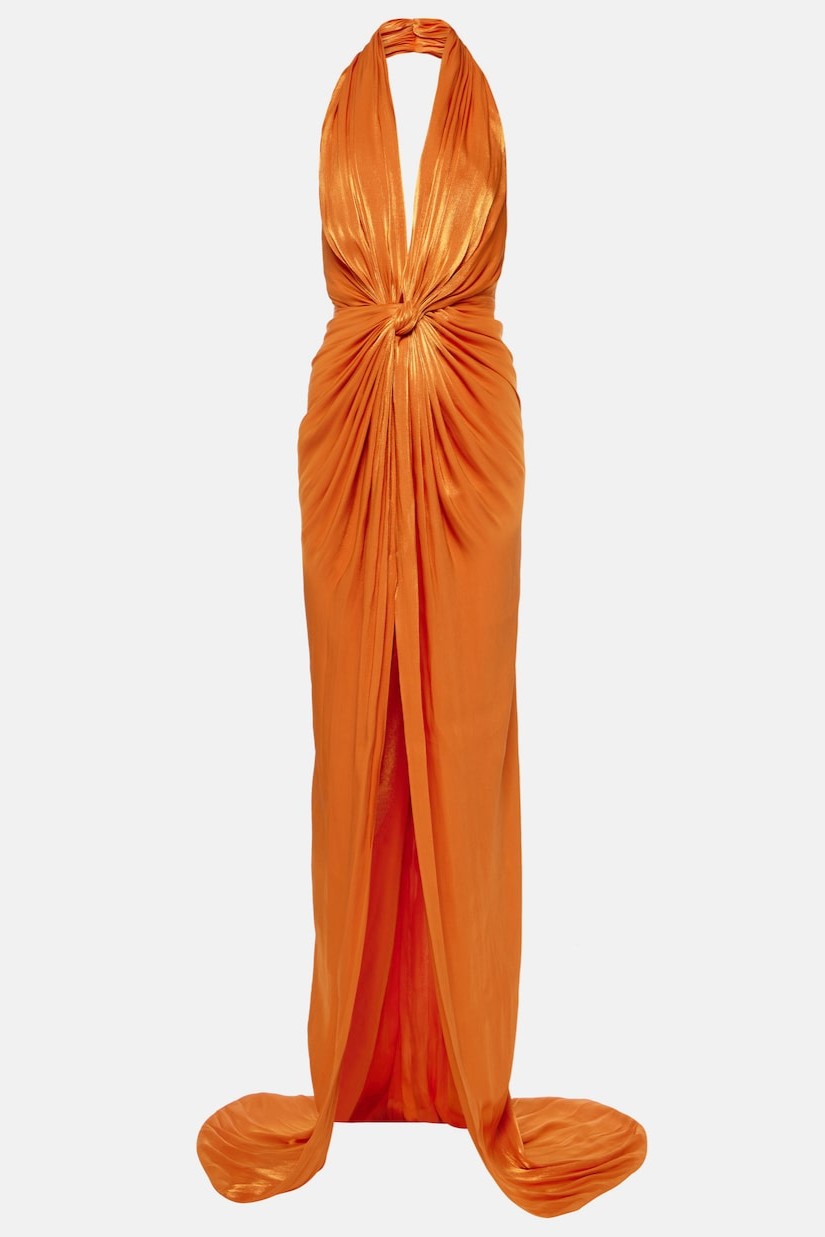 Satin Halter Neck Knotted Maxi Dress