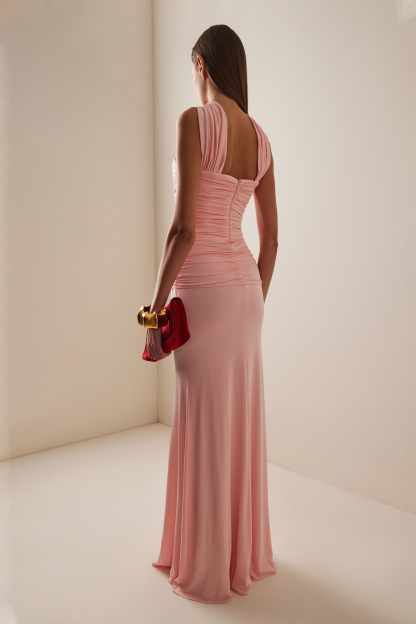 Solid Gathering Off Shoulder Maxi Dress