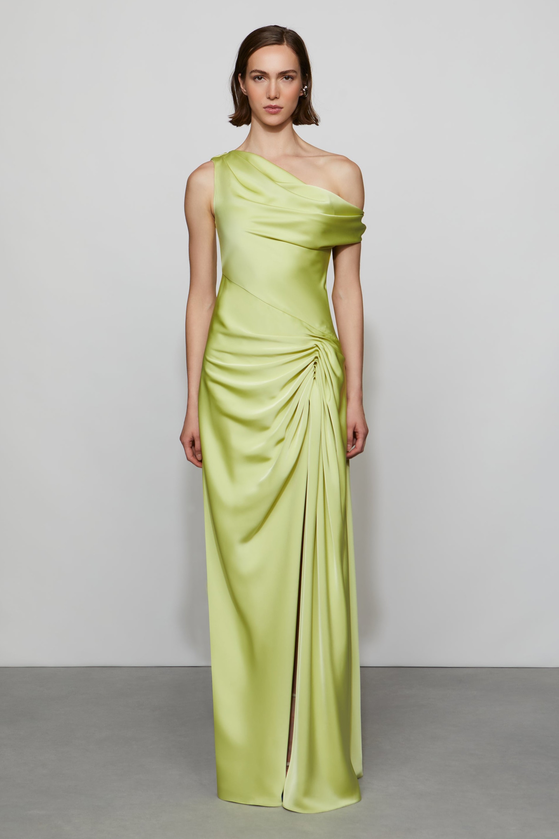 Satin Skew Collar Backless Maxi Dress