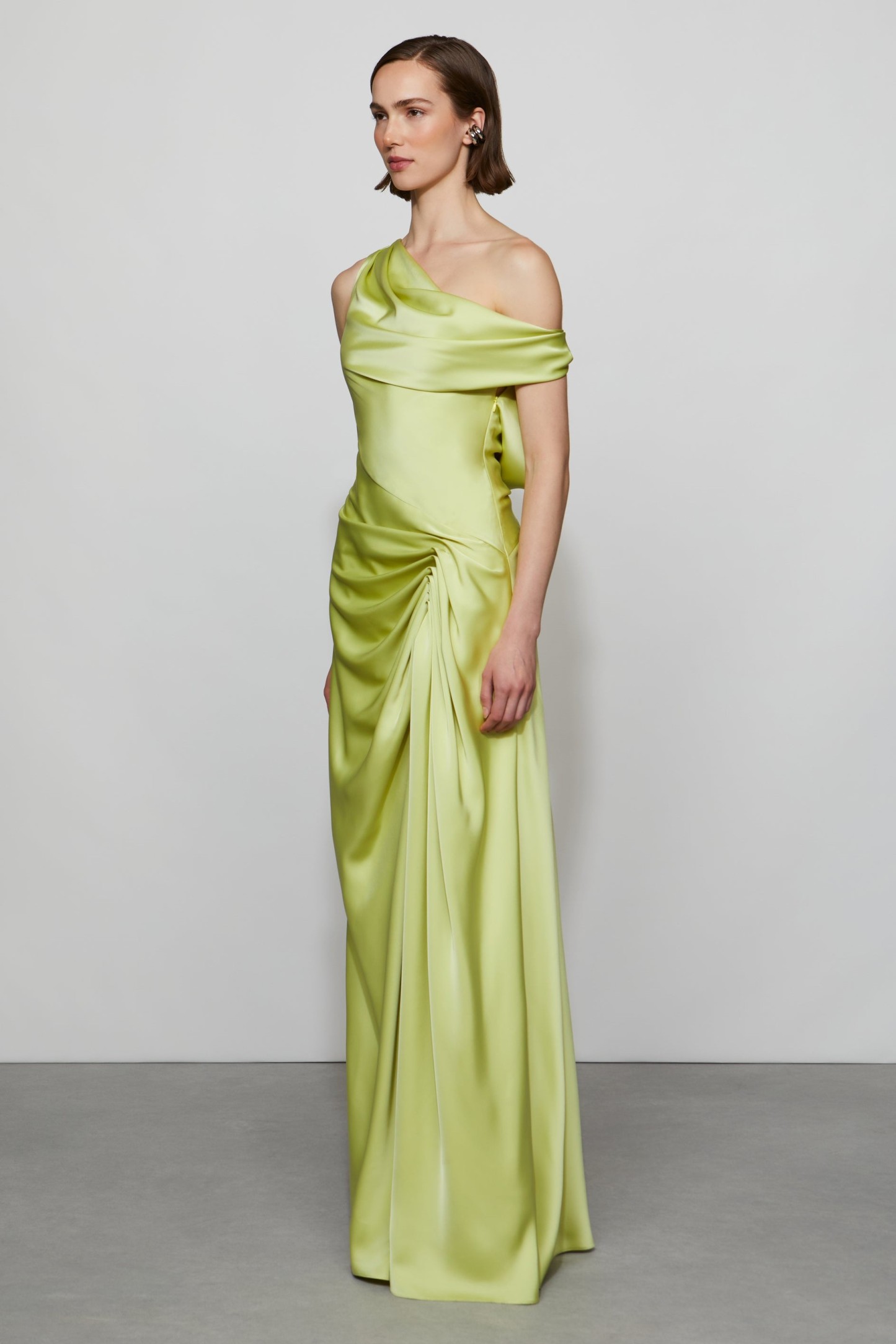 Satin Skew Collar Backless Maxi Dress