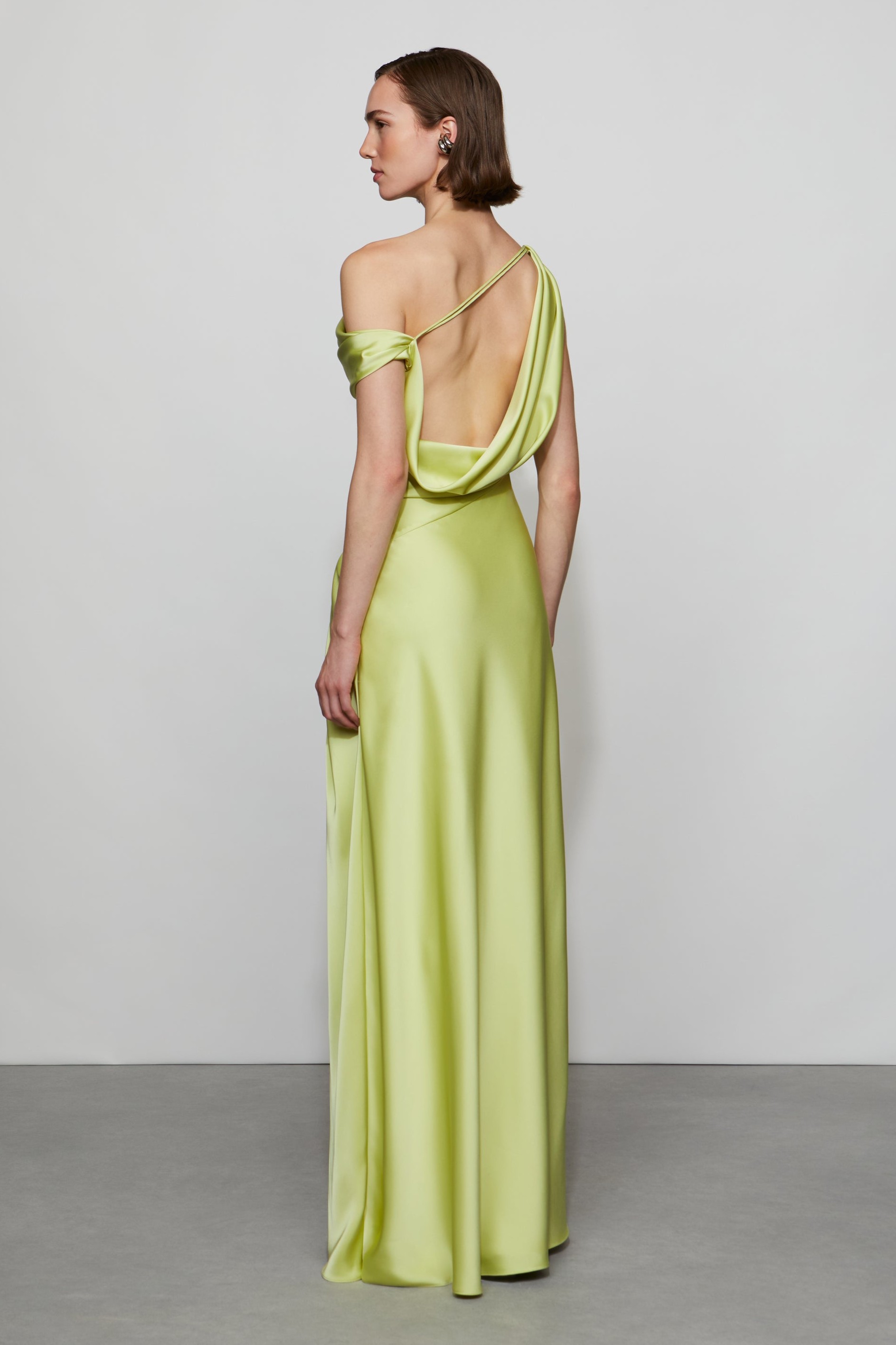 Satin Skew Collar Backless Maxi Dress