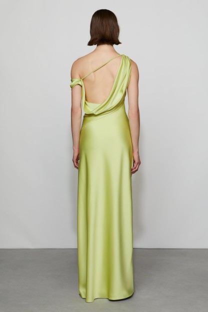 Satin Skew Collar Backless Maxi Dress