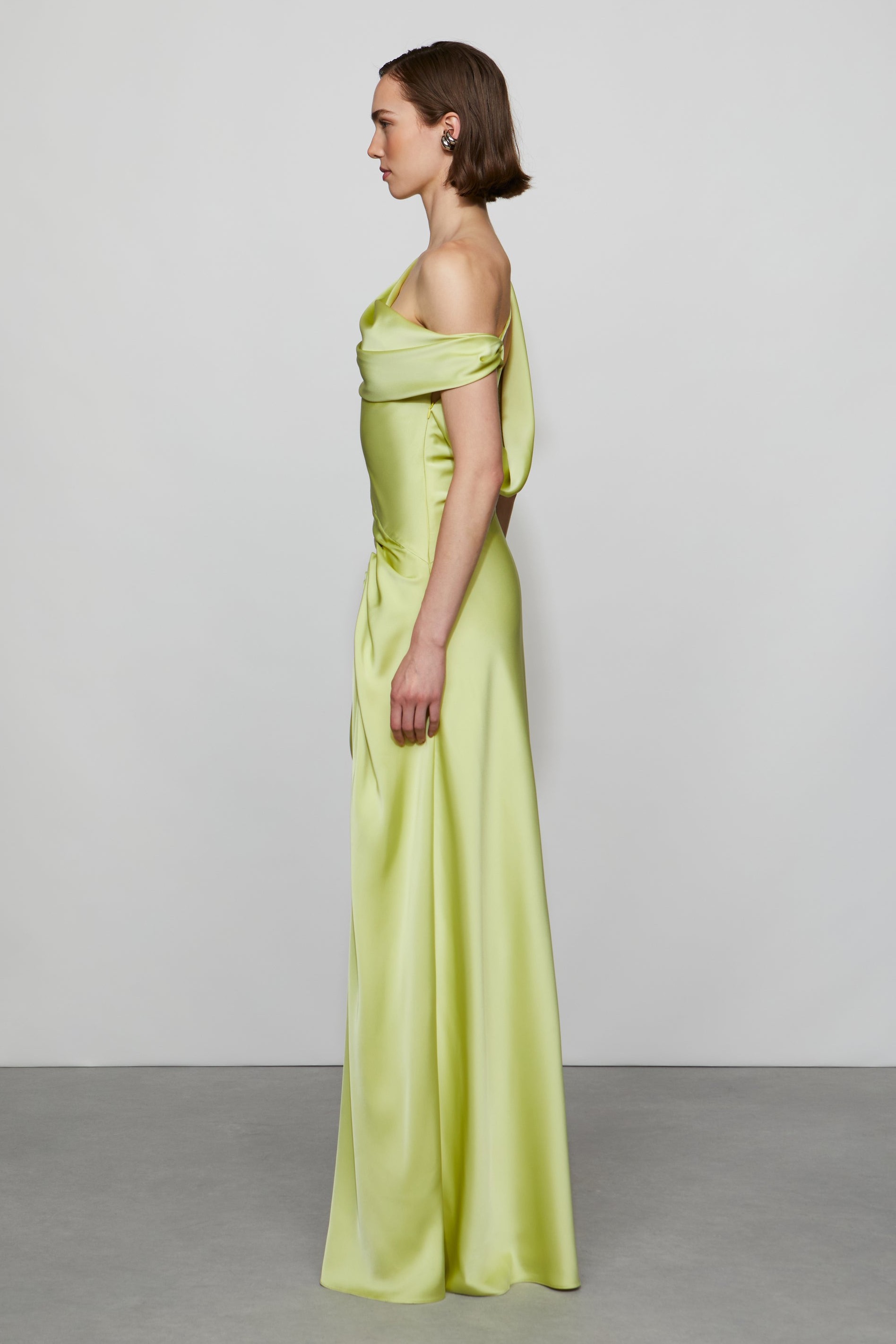 Satin Skew Collar Backless Maxi Dress