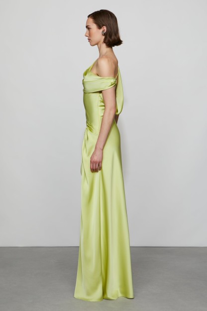 Satin Skew Collar Backless Maxi Dress
