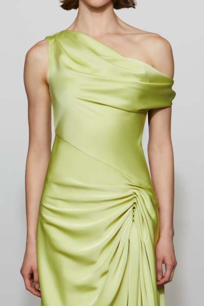 Satin Skew Collar Backless Maxi Dress