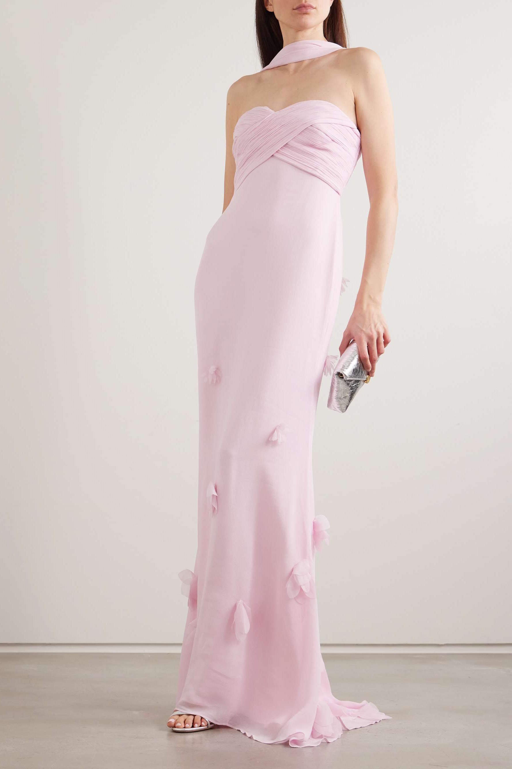 Solid 3D Flower Off Shoulder Maxi Dress
