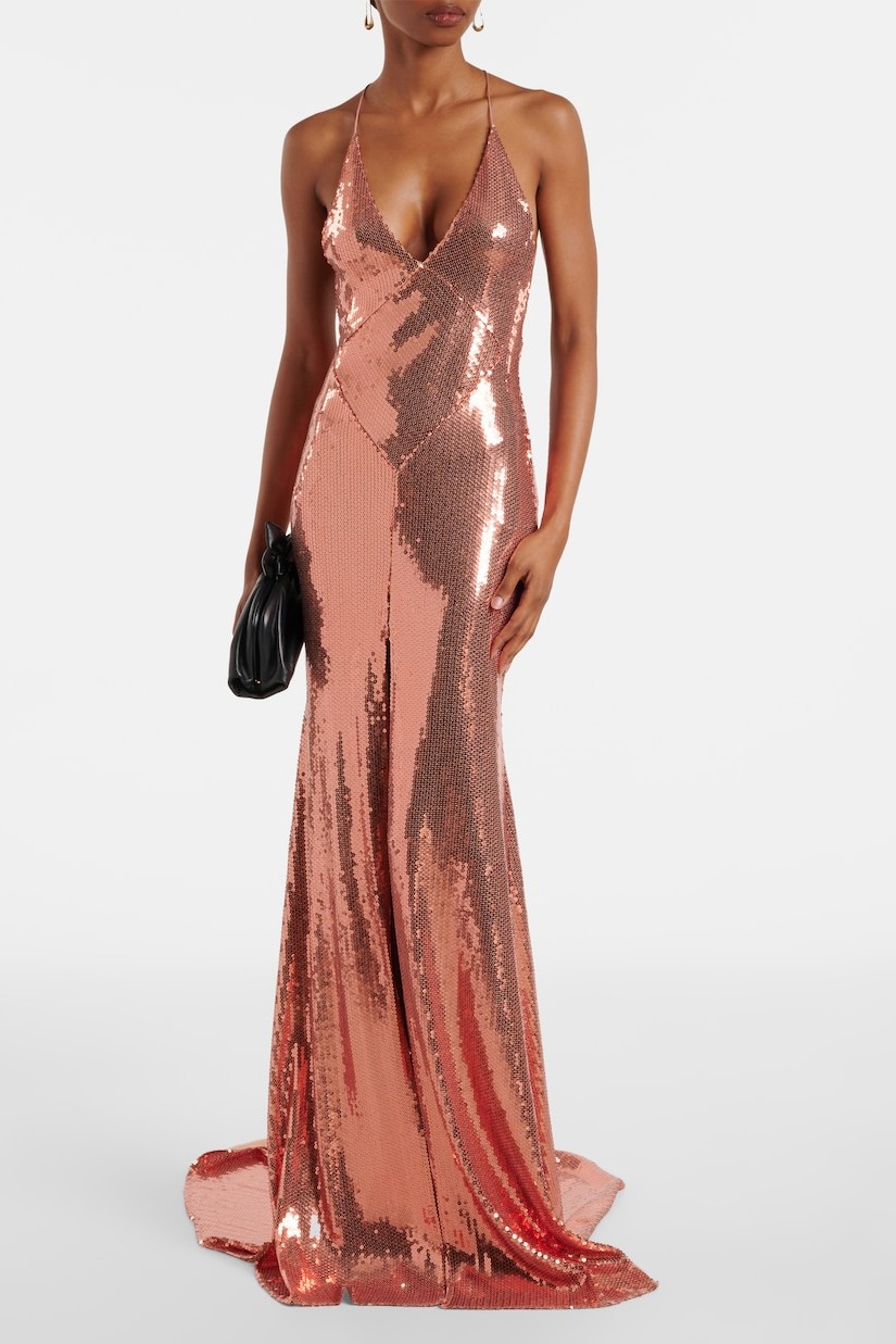 Sequin Backless Slit Maxi Dress