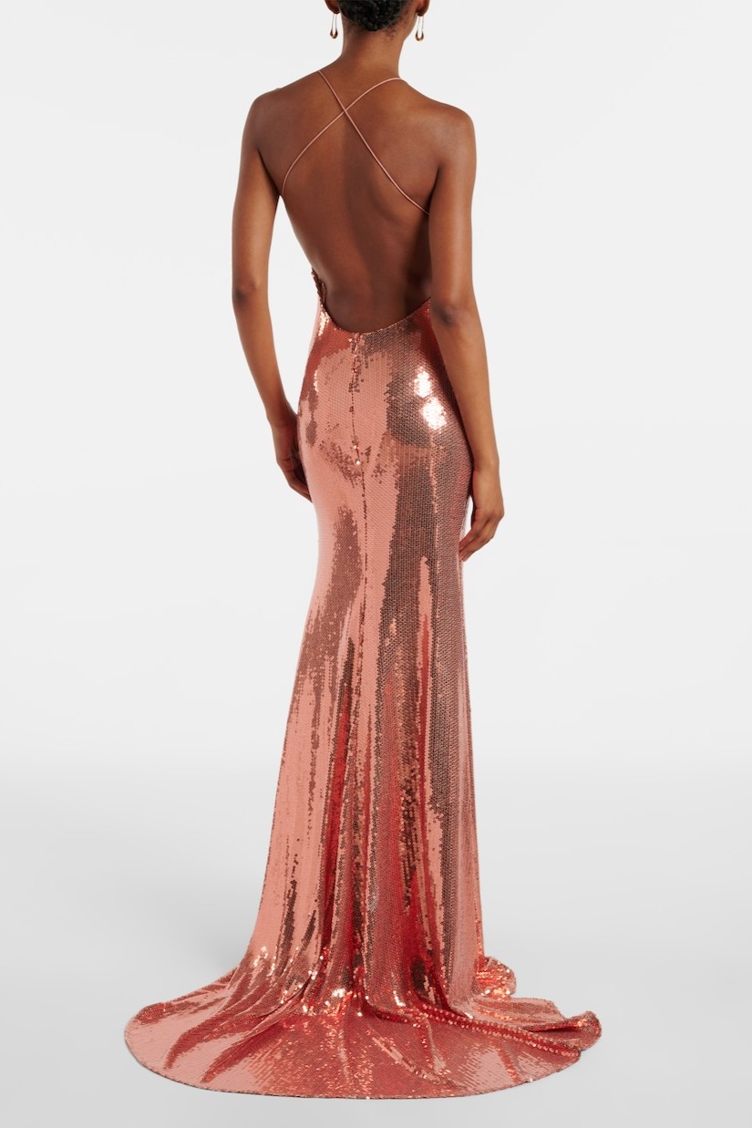 Sequin Backless Slit Maxi Dress