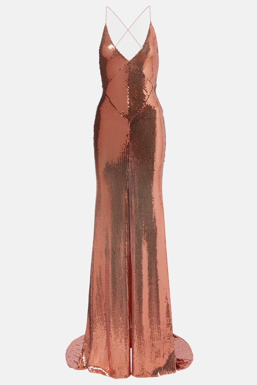 Sequin Backless Slit Maxi Dress
