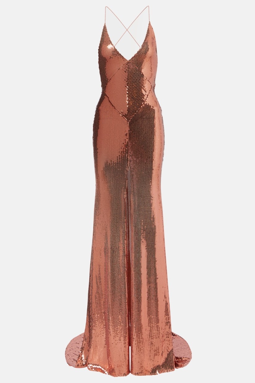 Sequin Backless Slit Maxi Dress