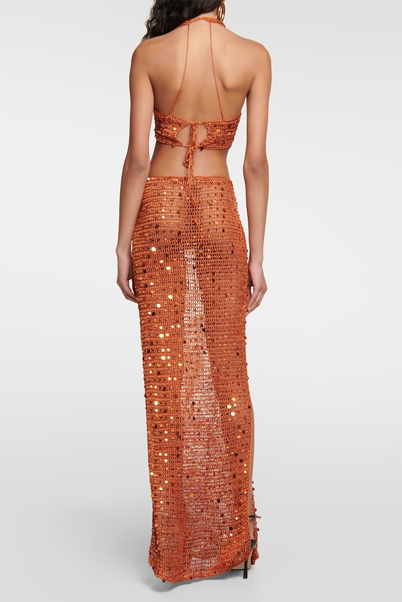 Sequin Cut-Out Halter Neck Maxi Dress