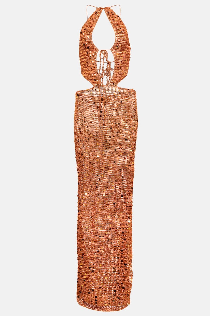 Sequin Cut-Out Halter Neck Maxi Dress