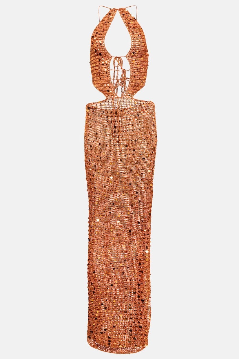 Sequin Cut-Out Halter Neck Maxi Dress