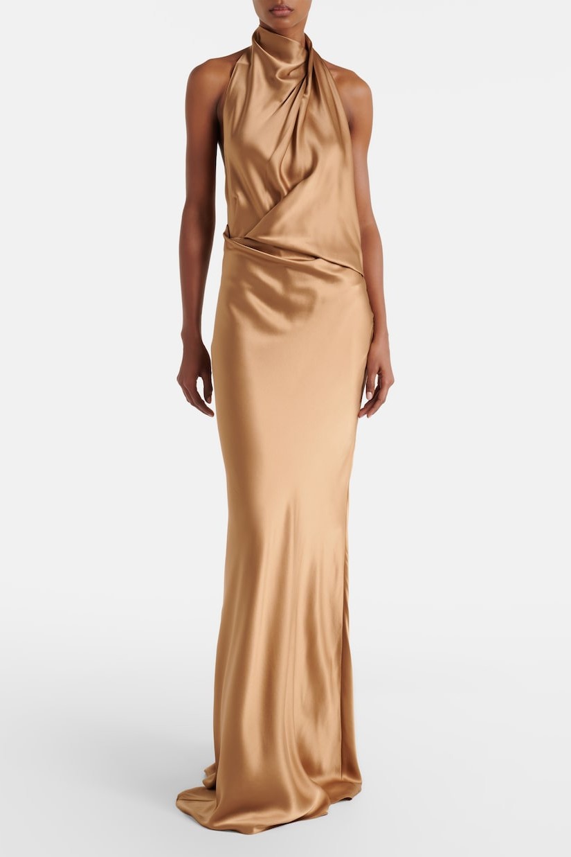 Satin Halter Neck Backless Maxi Dress