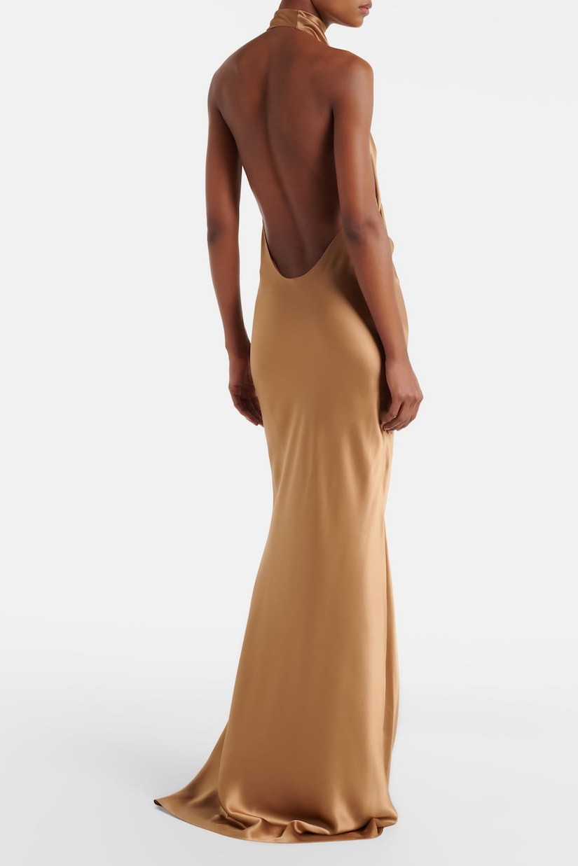 Satin Halter Neck Backless Maxi Dress