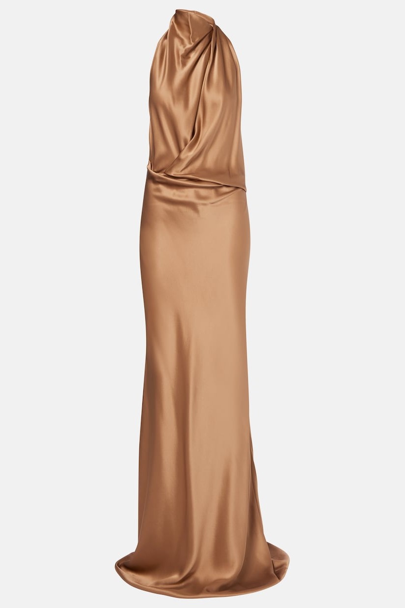 Satin Halter Neck Backless Maxi Dress